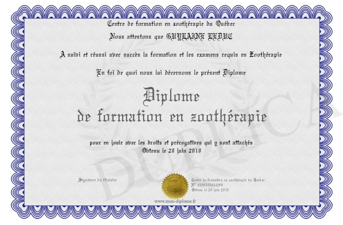 diplome universitaire zootherapie
